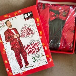 Brand New Dec 25th Men's Holiday 3-Piece LED Light Up Suit Set Christmas Red